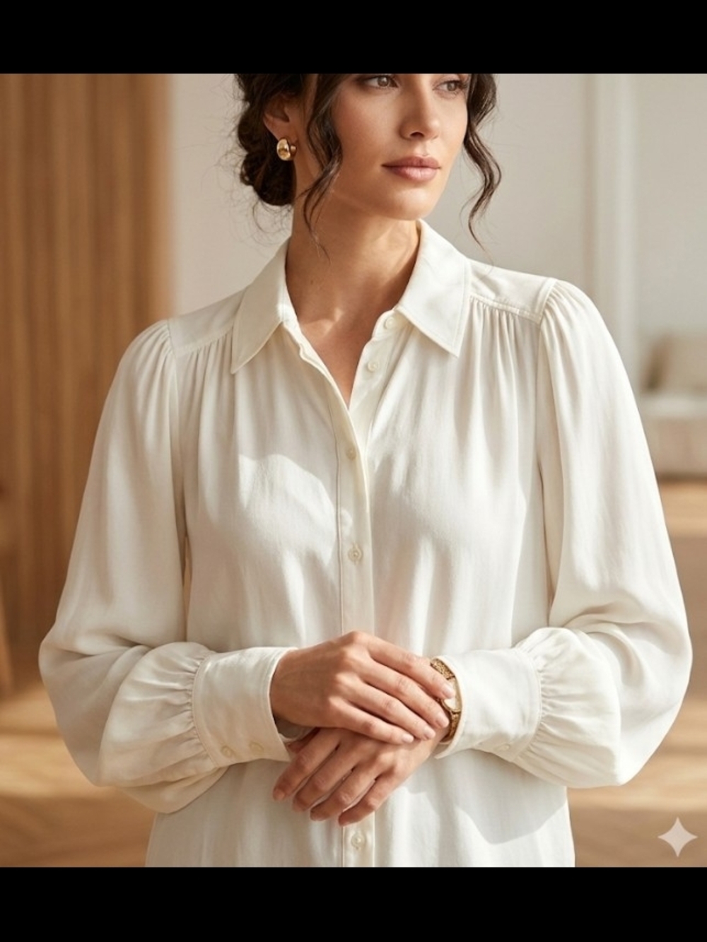 100% Silk Boss Ivory Button-Down Blouse (Size 8) Designer Pirate Punk